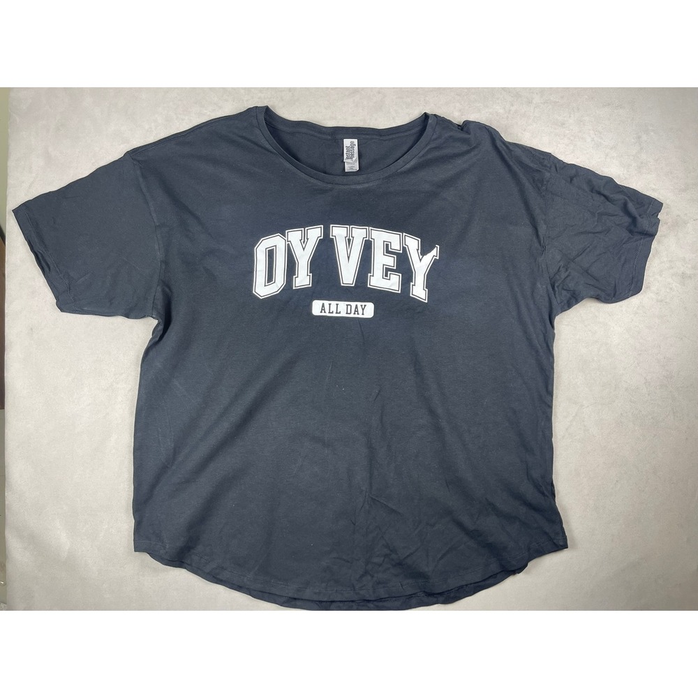 Instant Message Womens 2XL Oy Vey All Day Graphic Tee‎ Charcoal Gray Curved Hem